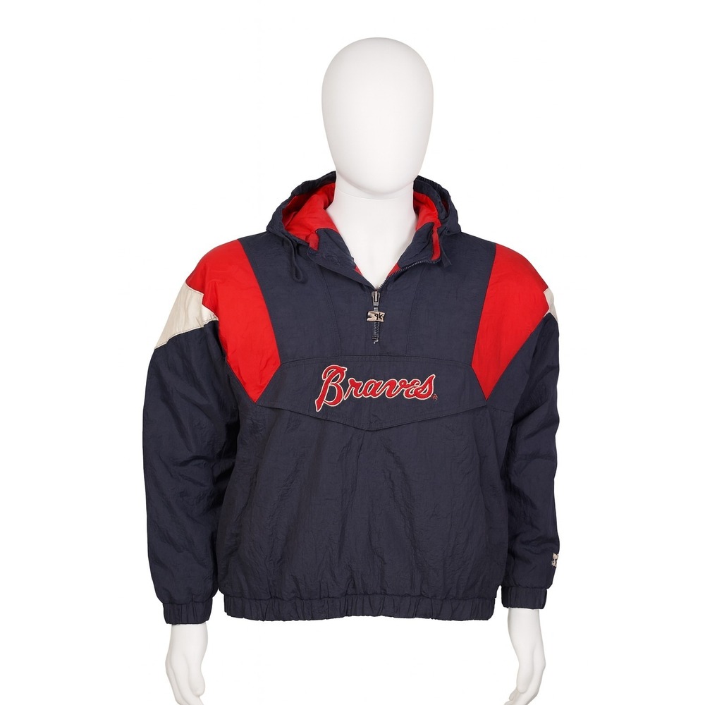 Vintage Atlanta Braves Starter Pullover Jacket Hooded Windbreaker Men's L USA